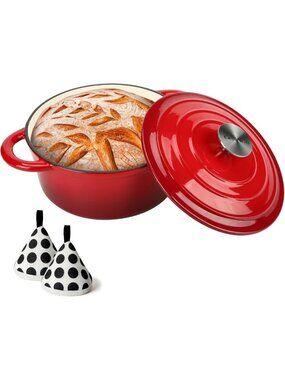 3QT Enameled Cast Iron Dutch Oven with Self-Basting Lid for Stews, Soups